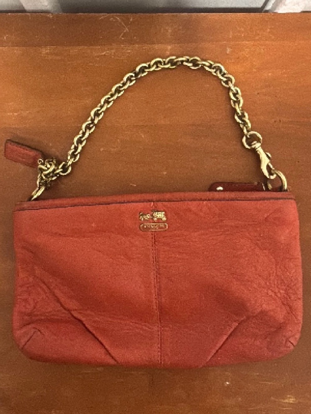 Coach Red Leather Chain Wristlet with Gold-Tone Hardware